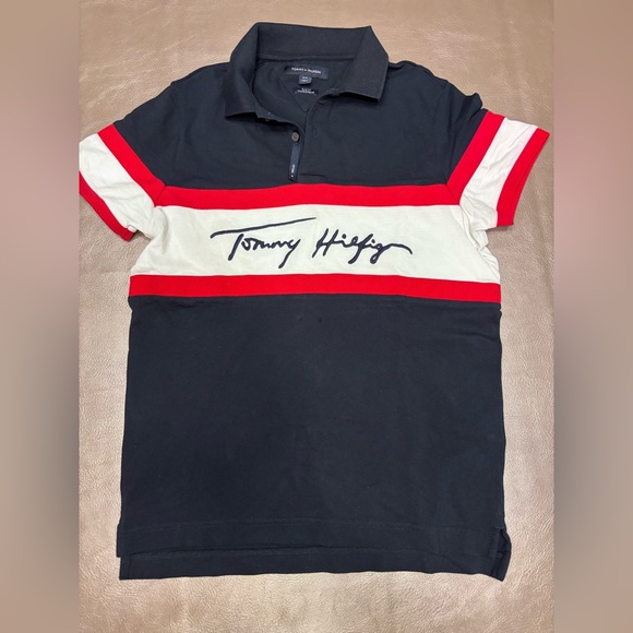 Tommy Hilfiger Navy Polo Shirt slim fit Small - Picture 1 of 8